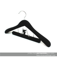 Soft Finishing Black Wooden Clothes Hanger with Clamp for Pants / Skirts